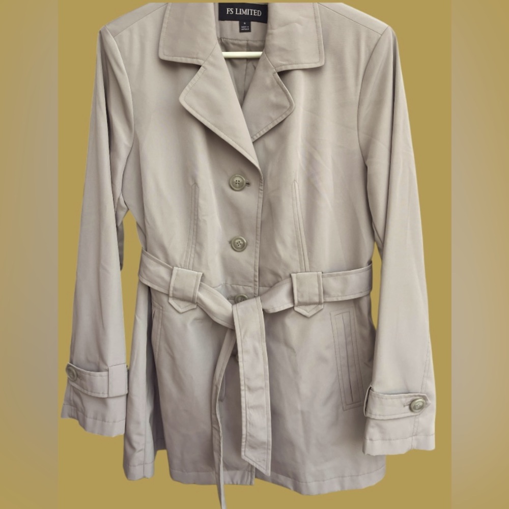 FS Limited Belted/pockets/collar Jacket Like New Taupe/tan trench coat style